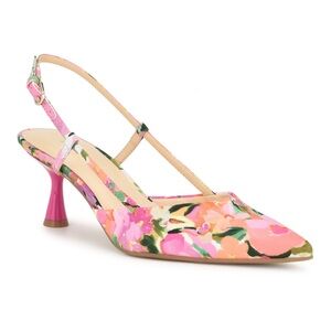 Nine West Pink and Green Floral Slingback Heels